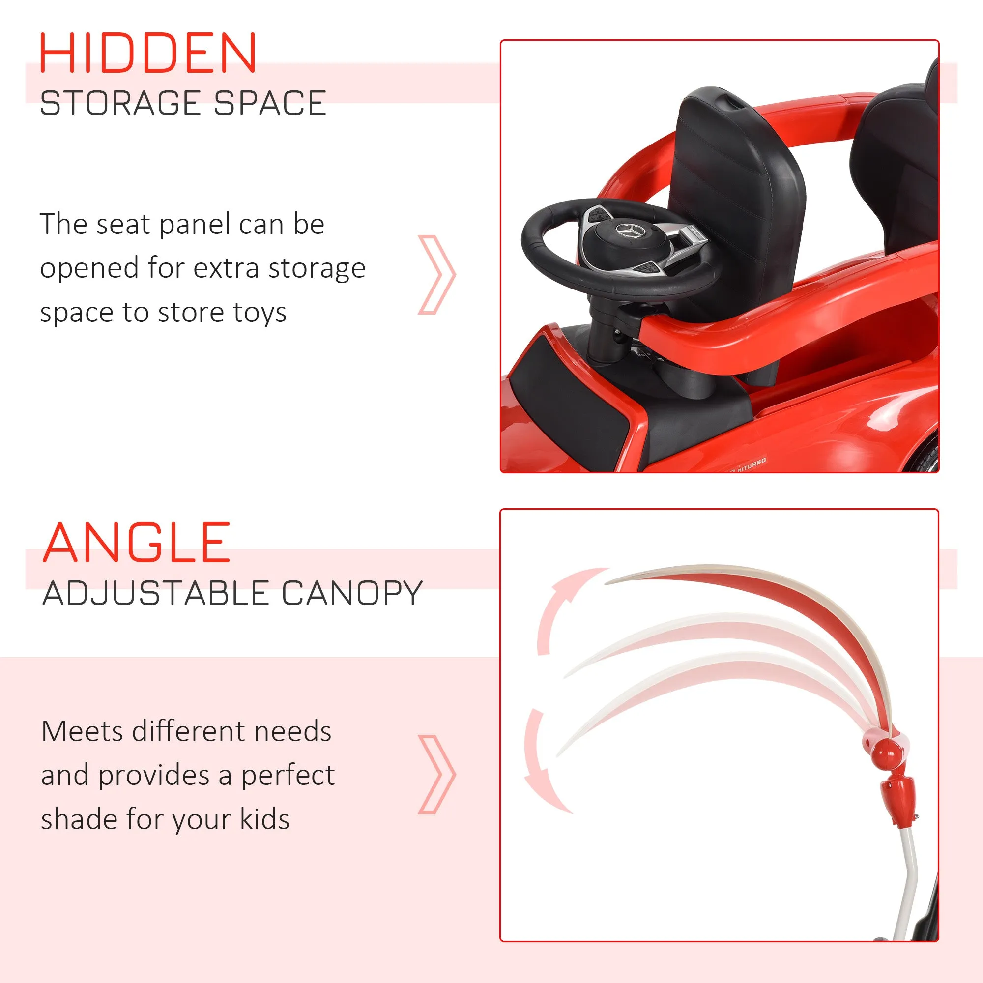 3 in 1 Ride On Push Along Car for Toddlers Stroller Sliding Car w/ Canopy 1-3 Years Old