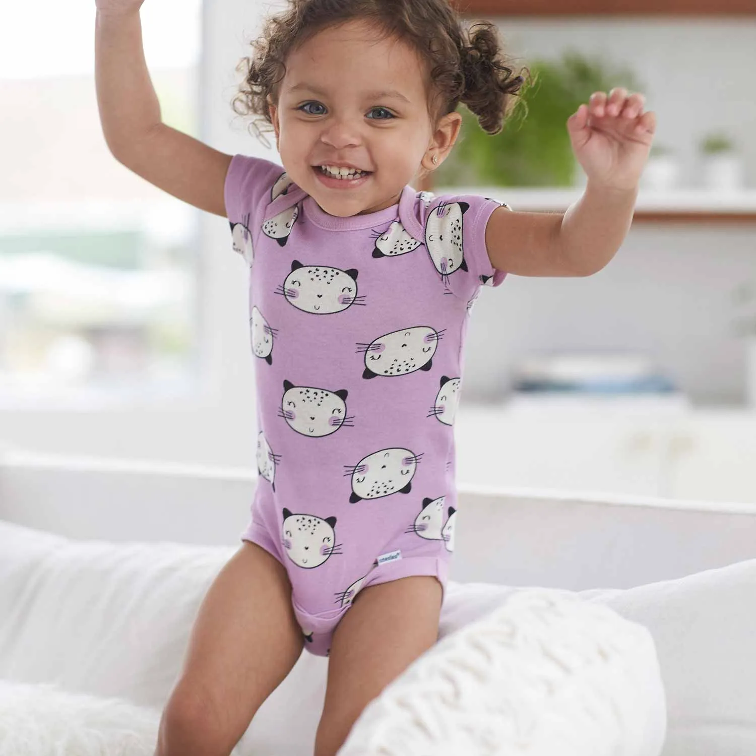 5-Pack Girls Cat Short Sleeve Onesies® Bodysuits