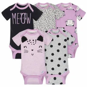 5-Pack Girls Cat Short Sleeve Onesies® Bodysuits