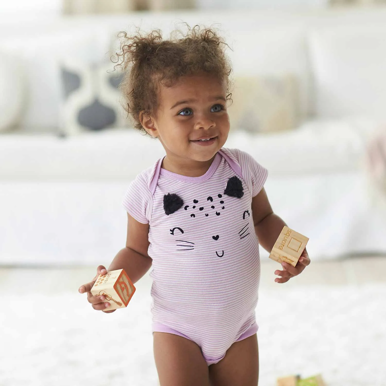 5-Pack Girls Cat Short Sleeve Onesies® Bodysuits
