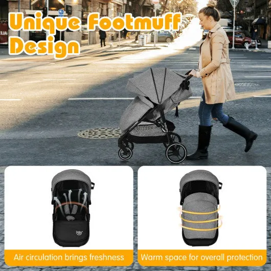 5-Point Harness Lightweight Infant Stroller with Foot Cover and Adjustable Backrest-Gray