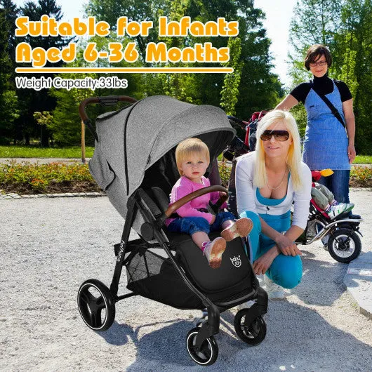 5-Point Harness Lightweight Infant Stroller with Foot Cover and Adjustable Backrest-Gray