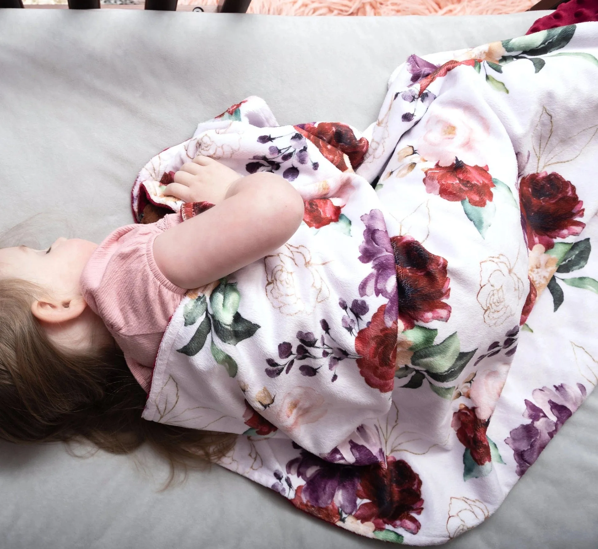 Baby & Toddler Minky Blanket - Red Floral