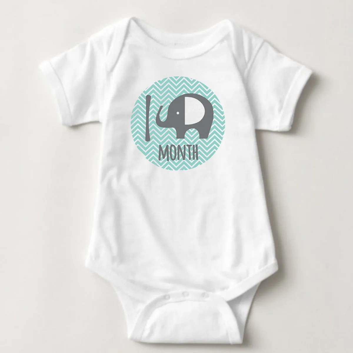 Baby Custom Monthly Onesies - Elephants Blue