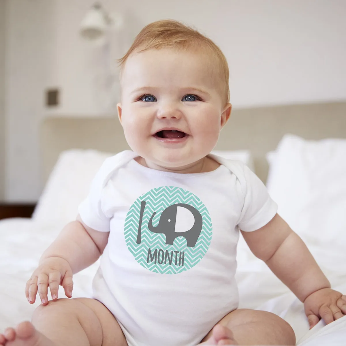 Baby Custom Monthly Onesies - Elephants Blue