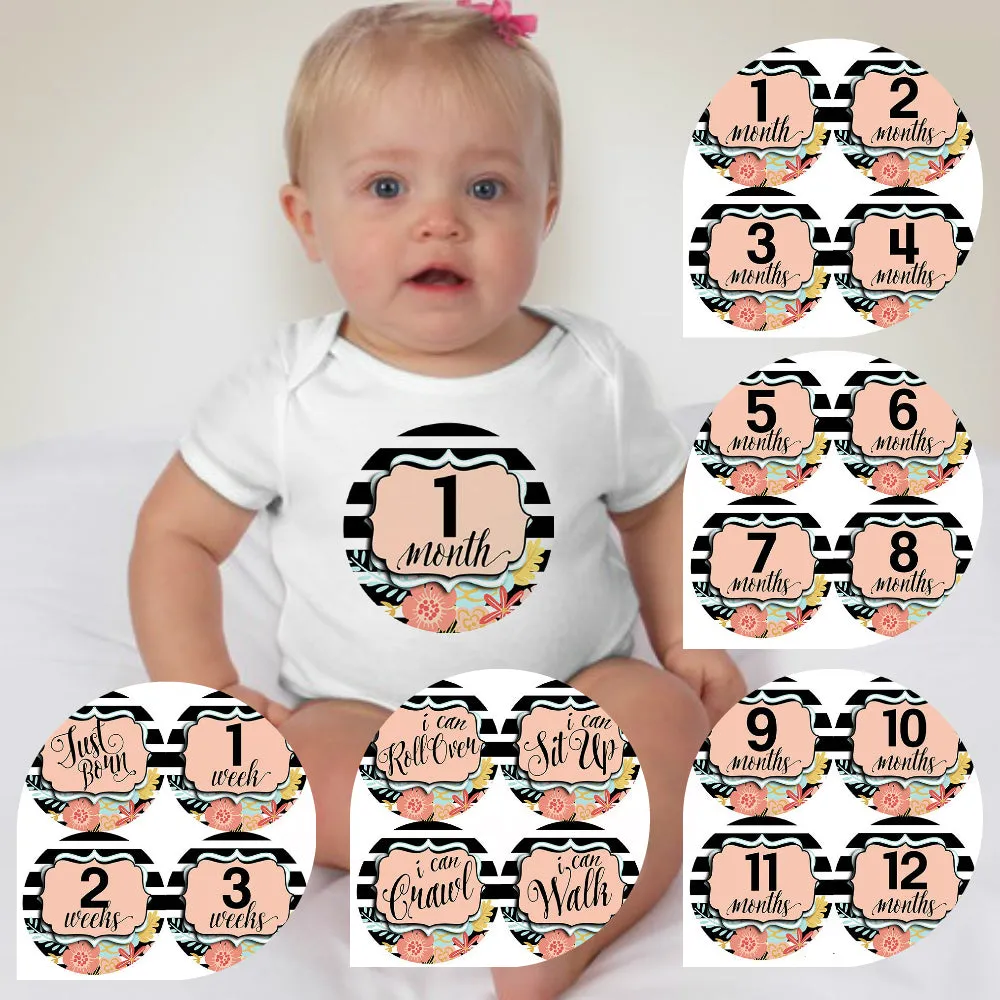 Baby Custom Monthly Onesies - Flower Banner