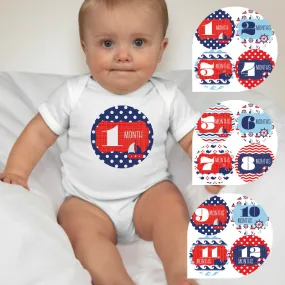 Baby Custom Monthly Onesies - Nautical Red