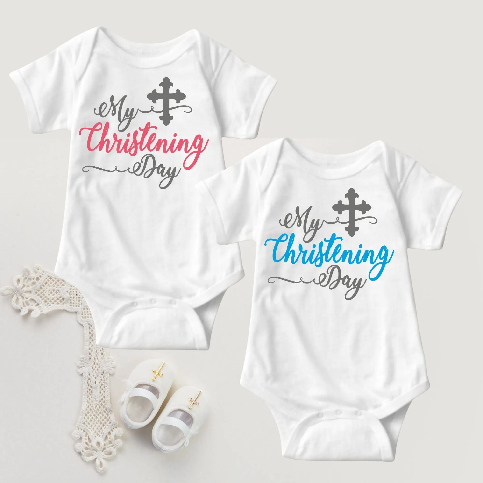 Baby Girl Christening Baptism Dedication Onesies - Pink Silver
