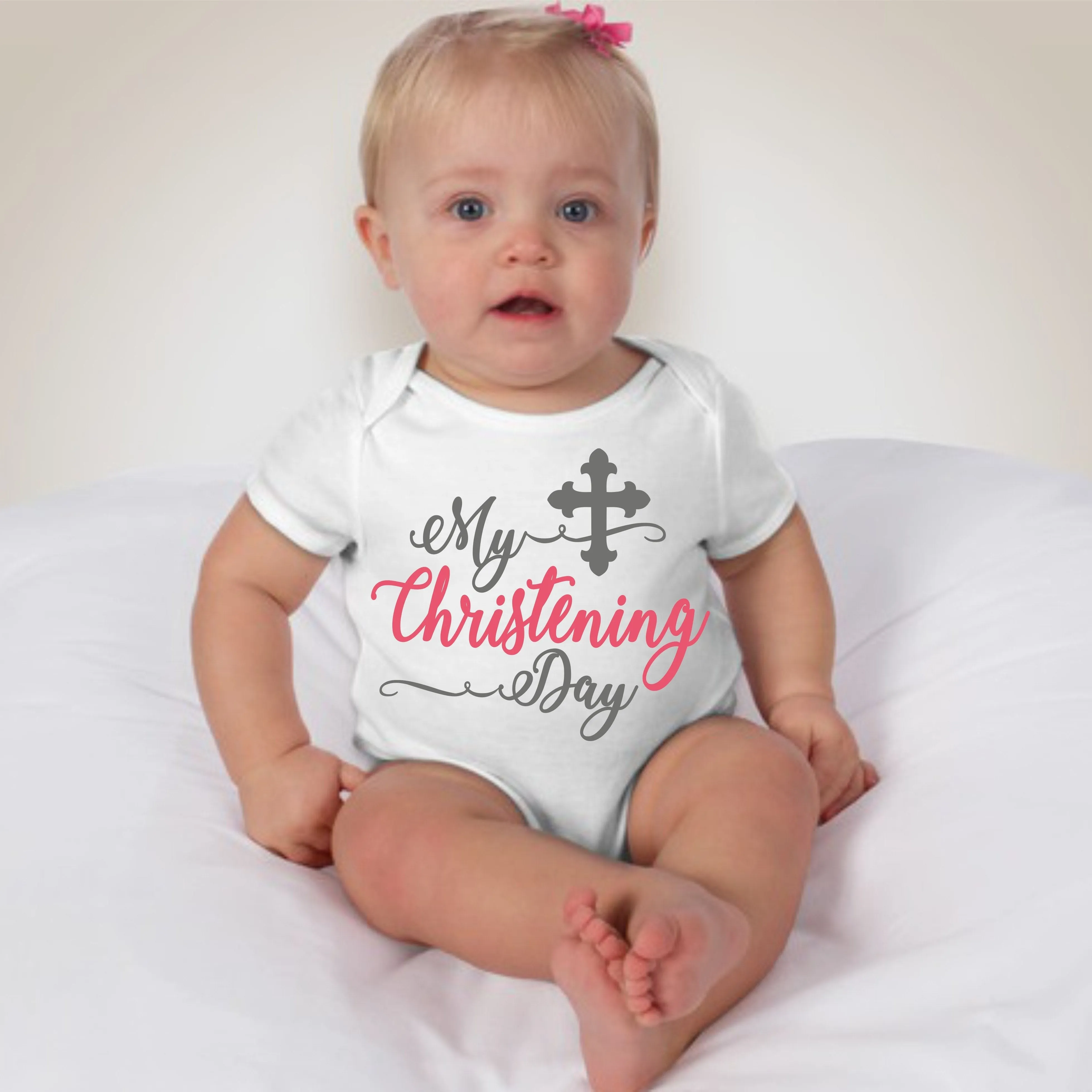 Baby Girl Christening Baptism Dedication Onesies - Pink Silver