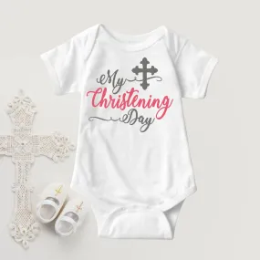Baby Girl Christening Baptism Dedication Onesies - Pink Silver