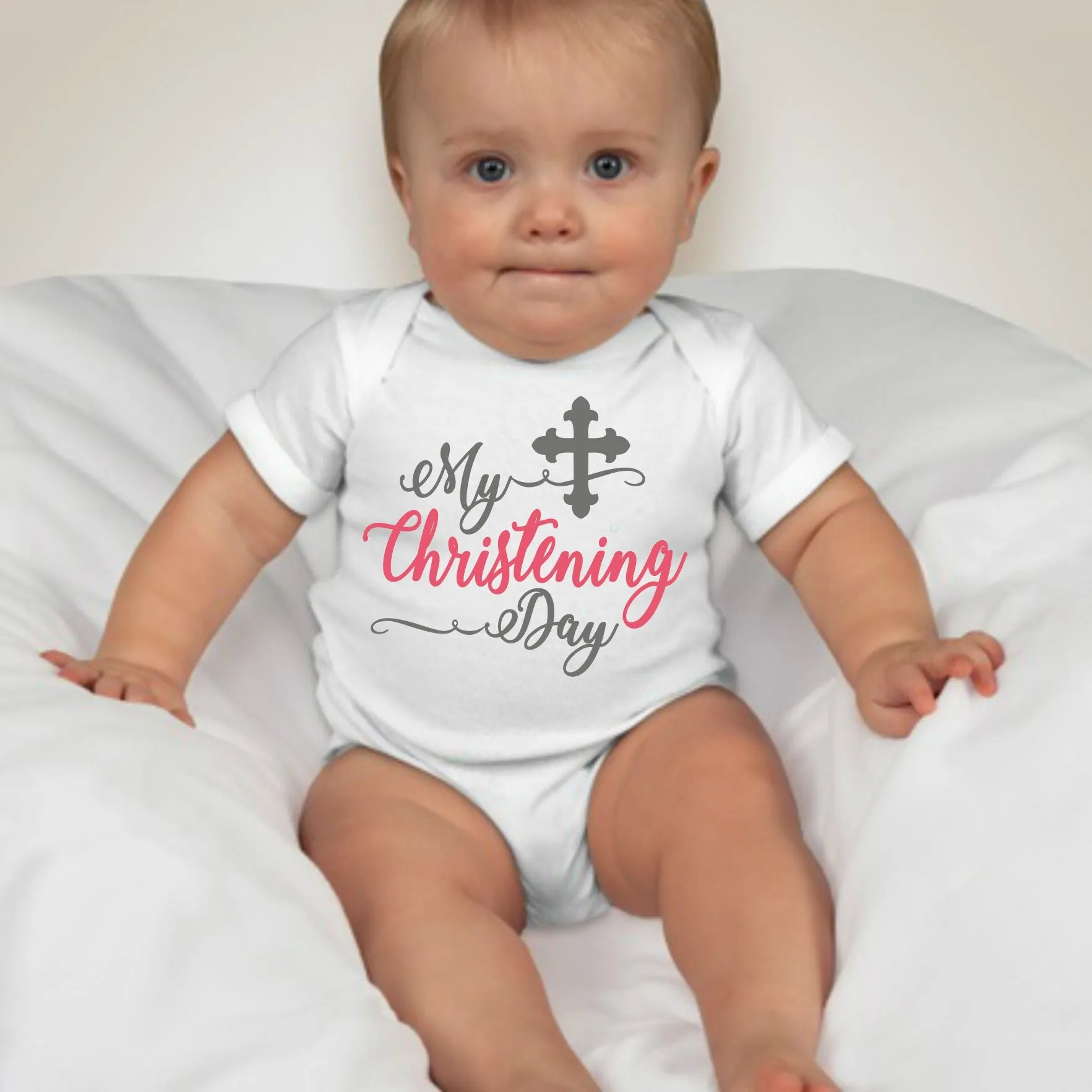 Baby Girl Christening Baptism Dedication Onesies - Pink Silver