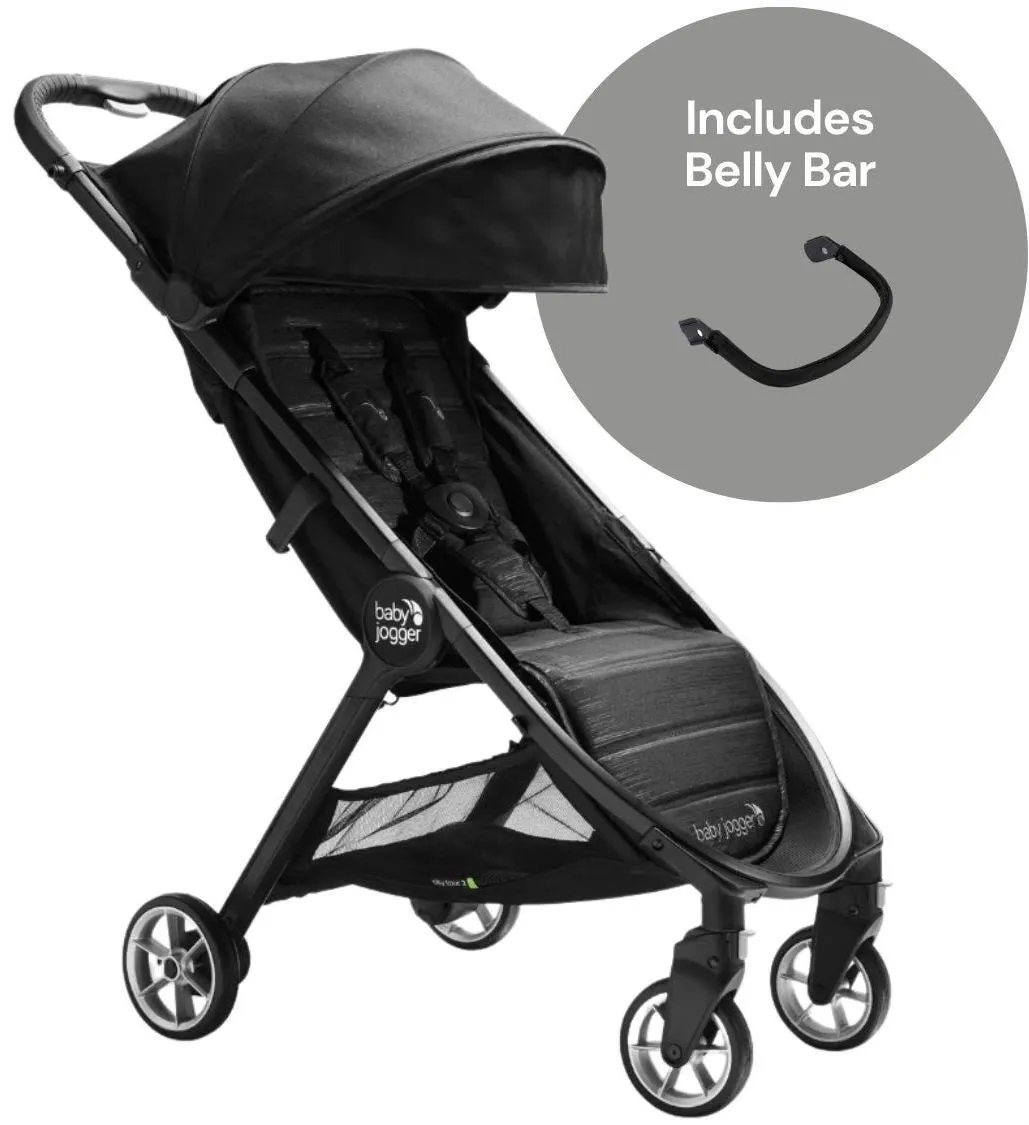 Baby Jogger City Tour 2 Ultra-Compact Travel Stroller   Belly Bar Bundle - Jet