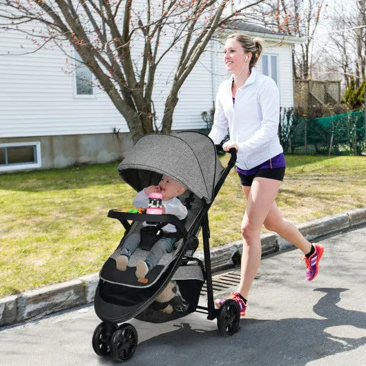 Baby Jogging Stroller with Adjustable Canopy for Newborn-Gray