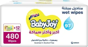 Baby Joy Thicker & Larger Baby Wet Wipes, 97% Pure Water, Chamomile,12x40, Pack of 480 Baby Wipes