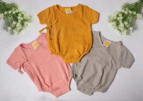 Baby/Infant Unisex Kimono Rompers in Organic Muslin Cotton