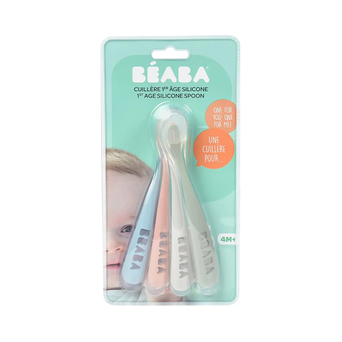 BEABA 2-In-1 First Foods Silicone Spoons (x4) - Rose