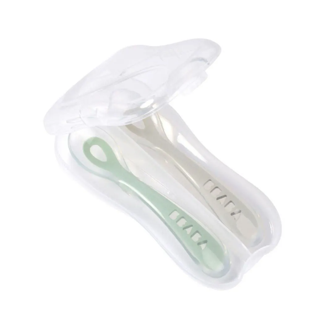 Beaba Toddler Spoons and Case - Sage