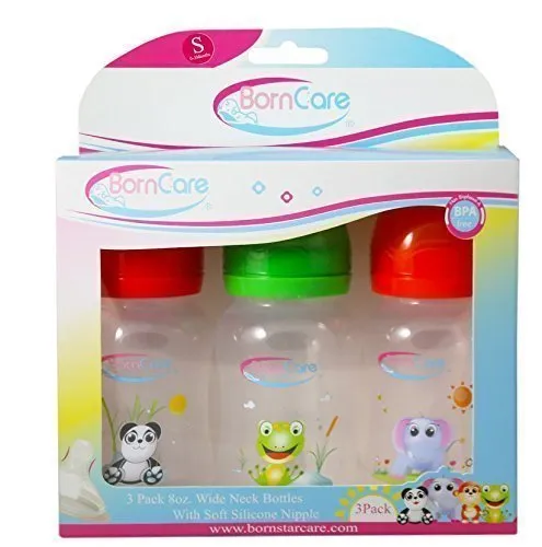 BornCare BCWS-163-3 8oz Wide Neck Feeding Bottle – Good Bottles for Newborns