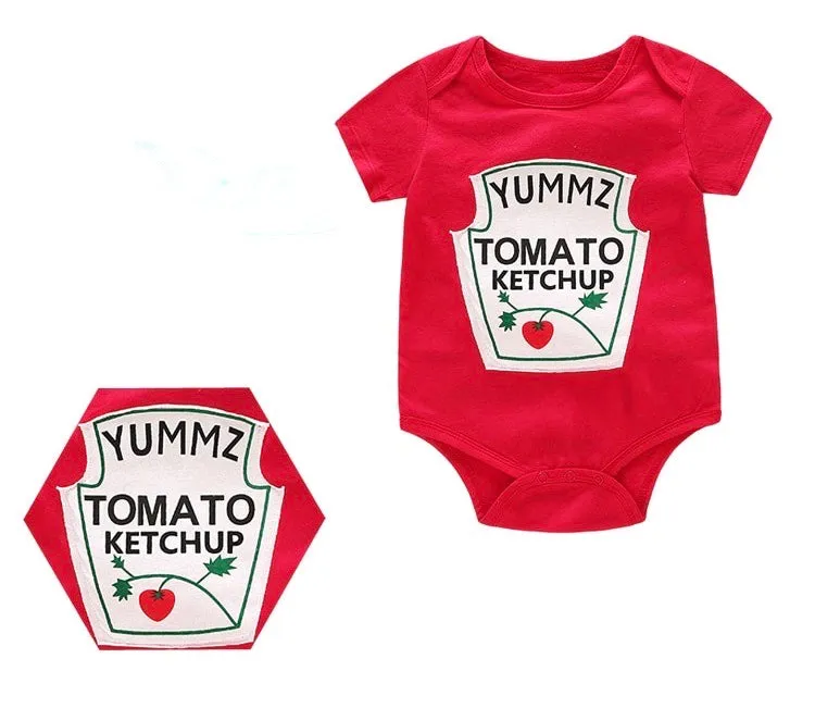 Boys And Girls Ketchup And Mustard Onesie Rompers