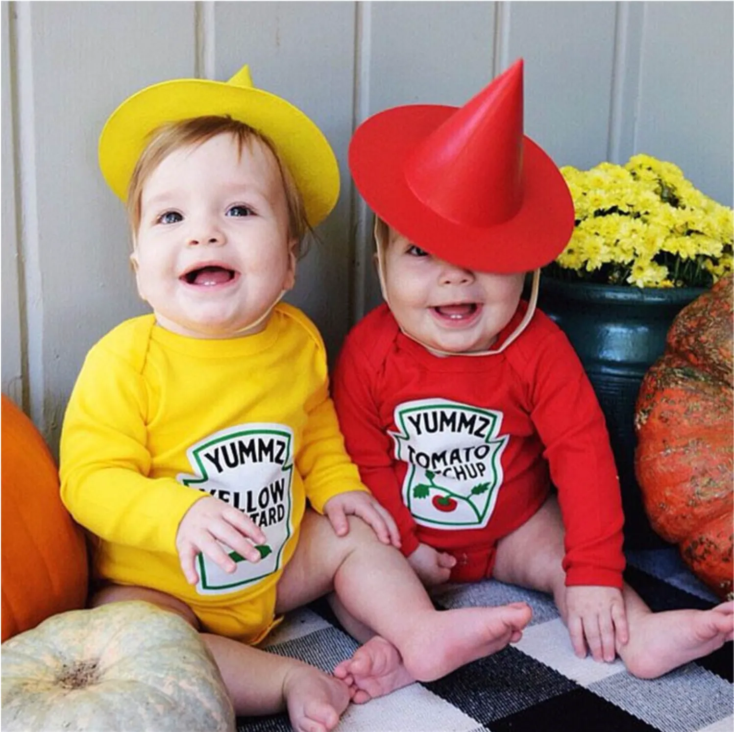 Boys And Girls Ketchup And Mustard Onesie Rompers