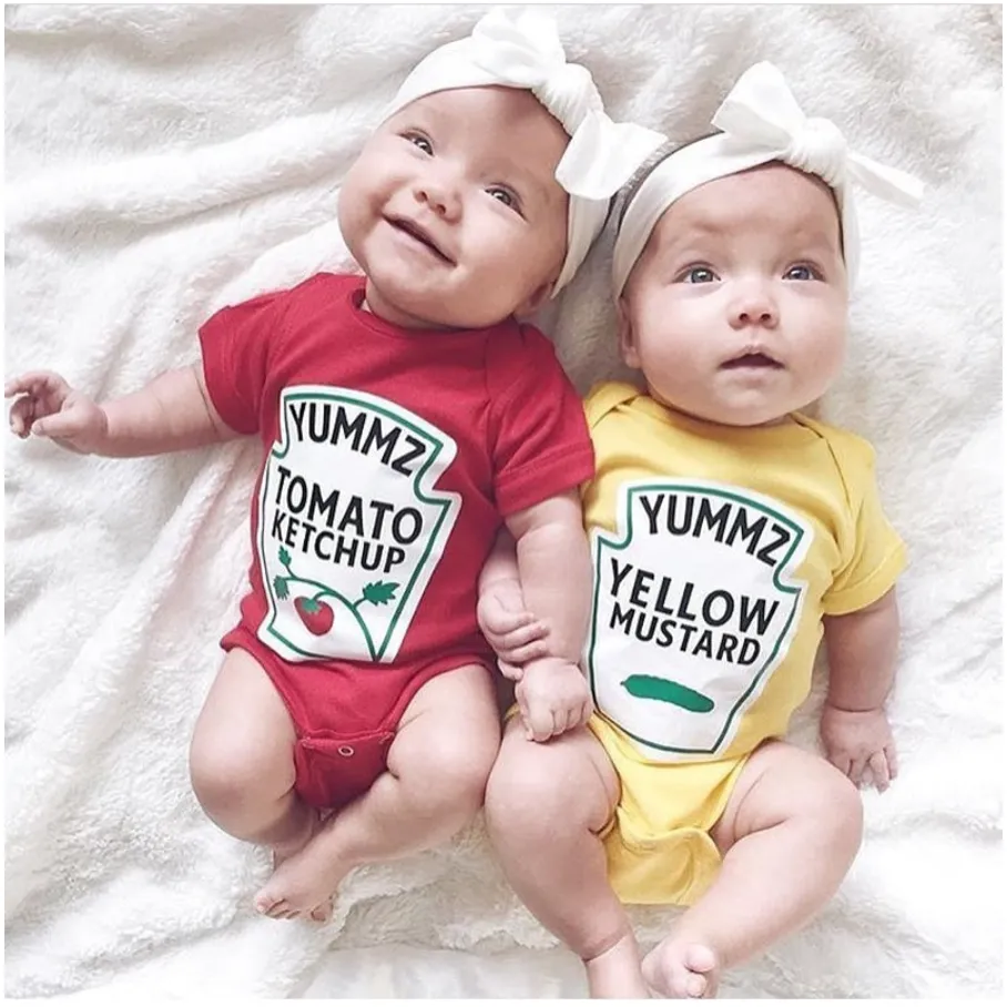 Boys And Girls Ketchup And Mustard Onesie Rompers