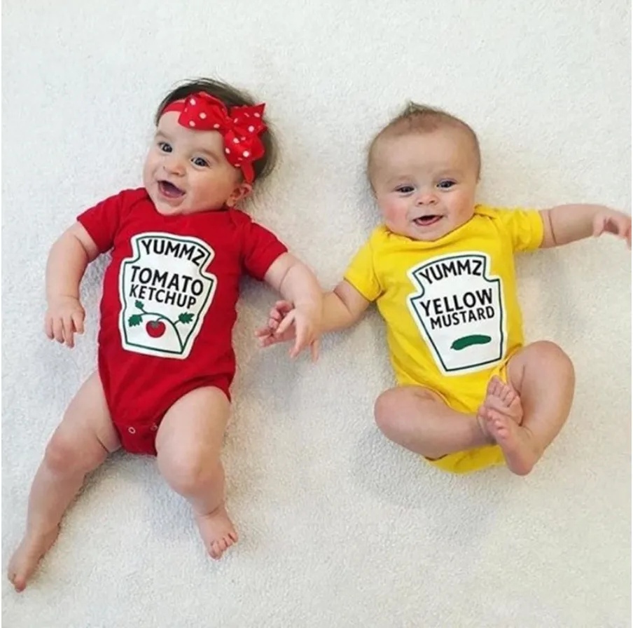 Boys And Girls Ketchup And Mustard Onesie Rompers