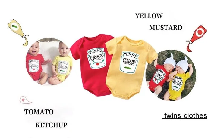 Boys And Girls Ketchup And Mustard Onesie Rompers