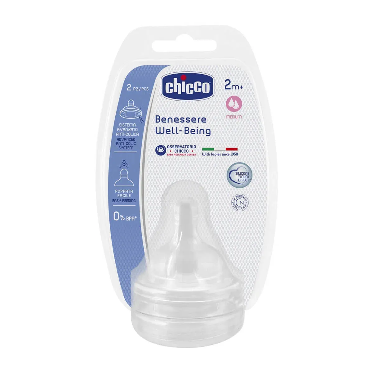 Chicco Well-Being Teat 2m  Medium Flow - 2 Pack