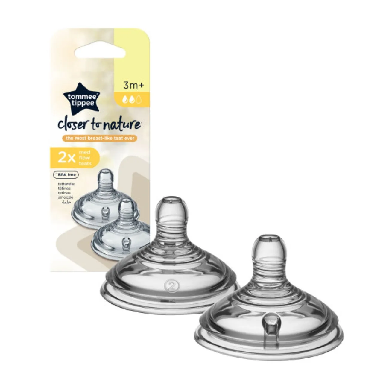 Closer To Nature Teats Medium Flow 3M  -Pack of 2