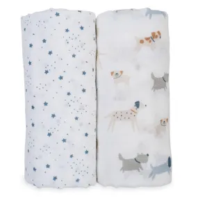 Cotton Swaddle 2 Pack - Puppy Dog & Stars