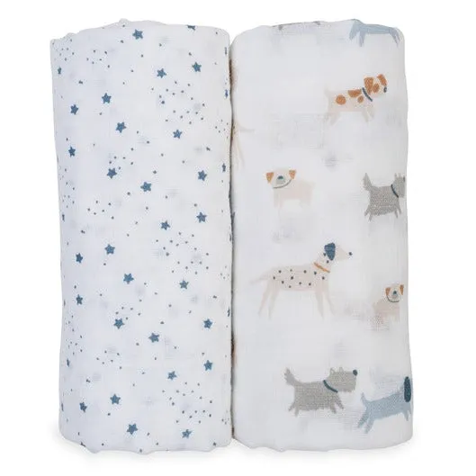Cotton Swaddle 2 Pack - Puppy Dog & Stars