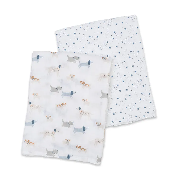 Cotton Swaddle 2 Pack - Puppy Dog & Stars