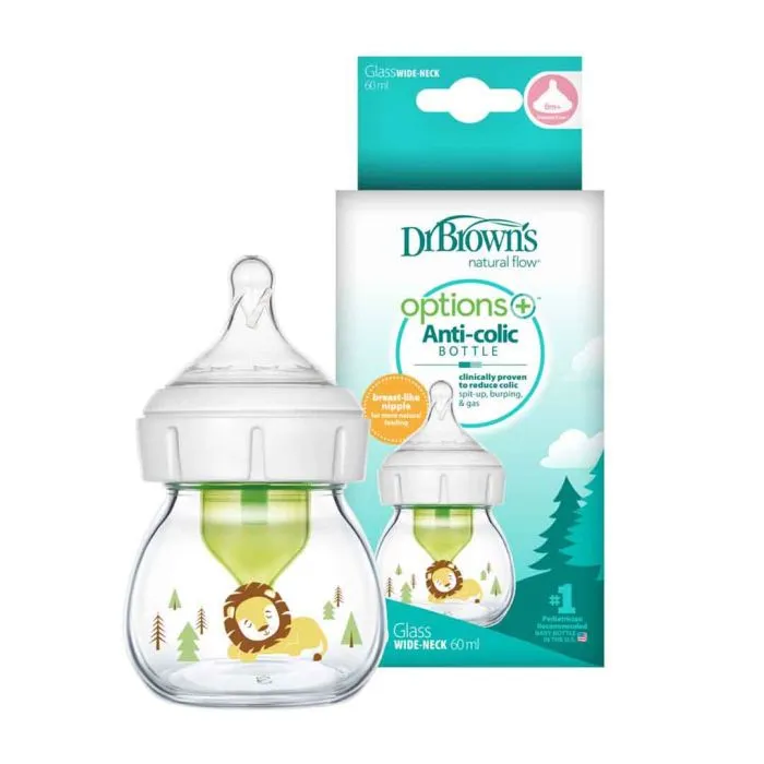 Dr Brown's 2 oz/60 mL Glass W-N Options  Baby Bottle w/ Preemie Nipple, 1-Pack - Lion