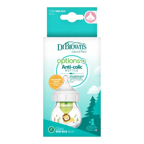 Dr Brown's 2 oz/60 mL Glass W-N Options  Baby Bottle w/ Preemie Nipple, 1-Pack - Lion
