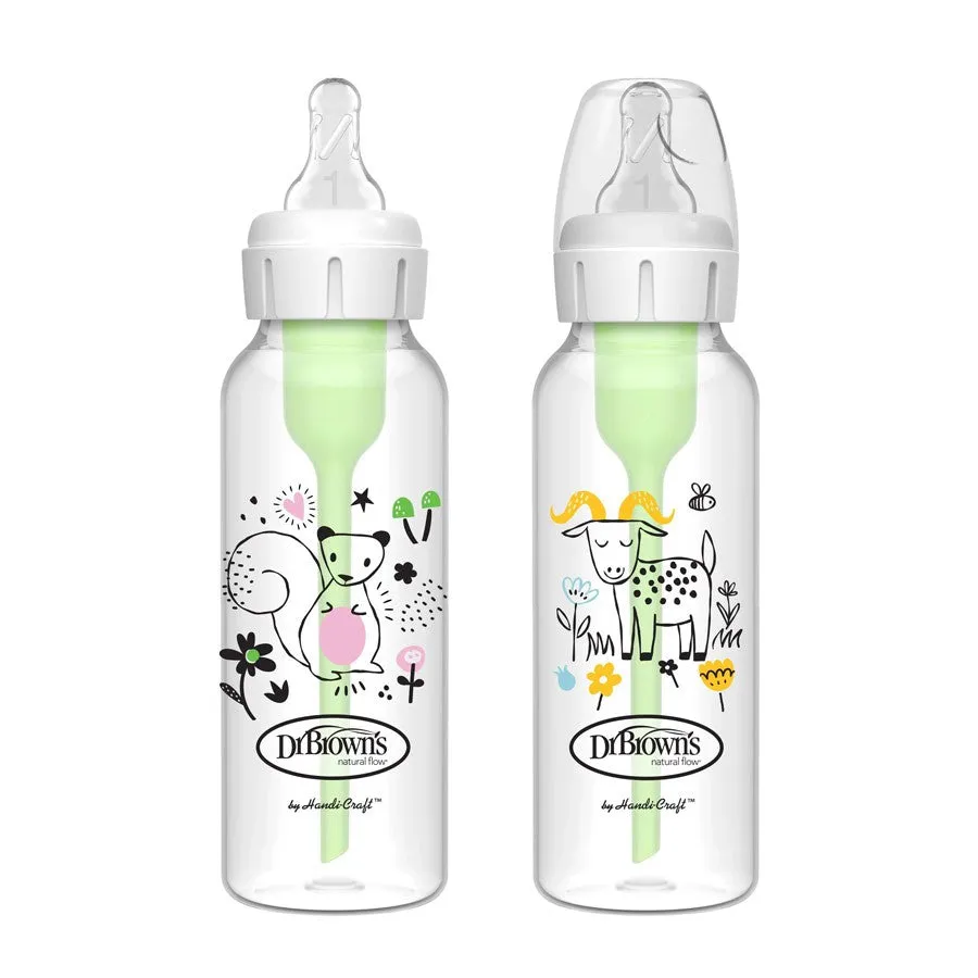 Dr. Brown’s Anti-Colic Options ™ Narrow Baby Bottle 8oz/250mL,Squirrel/ Goat, 2-Pack