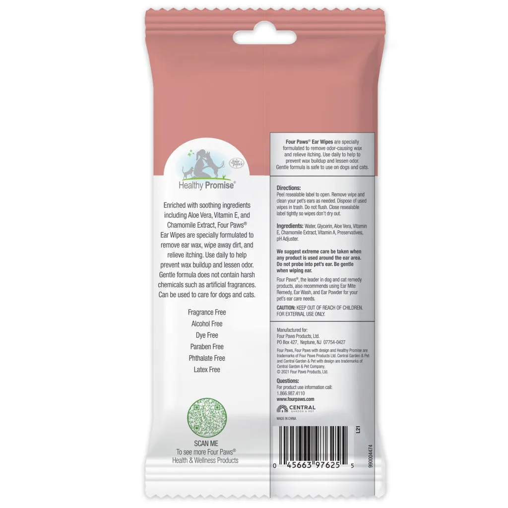 Four Paws Healthy Promise Ear Wipes For Cats & Dogs (25 ct)