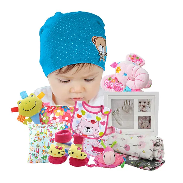 Gifts Are Blue Baby Girl Bundle Gift Set with Essentials, Toys & Accessories for 1st Year, 12 Items