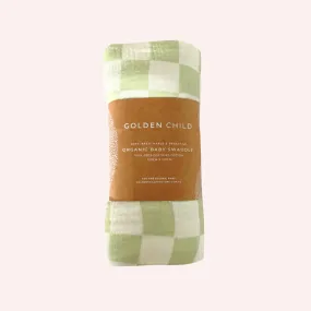 Golden Child Wavy Baby Organic Swaddle - Lime Checked