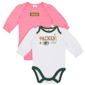 Green Bay Packers Baby Girl Long Sleeve Bodysuits