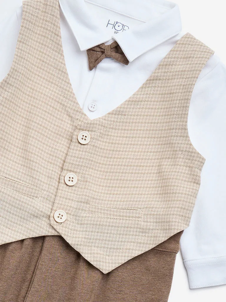 HOP Baby Brown Bow-Tie Cotton Rompers with Bow