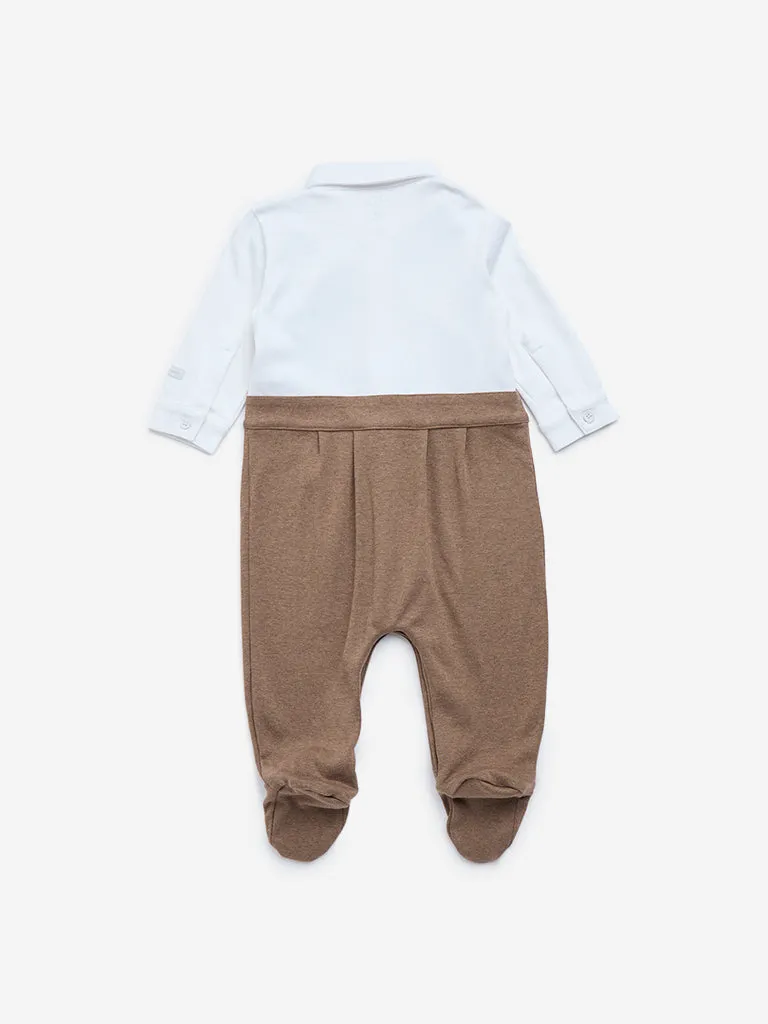 HOP Baby Brown Bow-Tie Cotton Rompers with Bow