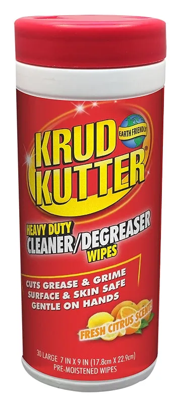 Krud Kutter 346527 Heavy-Duty Cleaner/Degreaser Wipes, 7 in L, 9 in W, Citrus-Like :PK 30: QUANTITY: 1