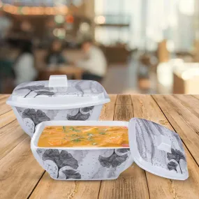 Kuber Industries Microwave Safe & BPA Free Melamine Serving Bowls with Lids Set of 2 | Heat Resistant & Unbreakable Rice Bowl for Serving, Mixing Bowls for Kitchen Utensils | Black Flower