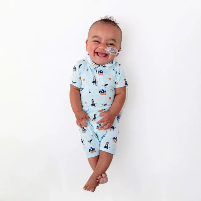 Kyte Baby Printed Polo Shortall in Pirate