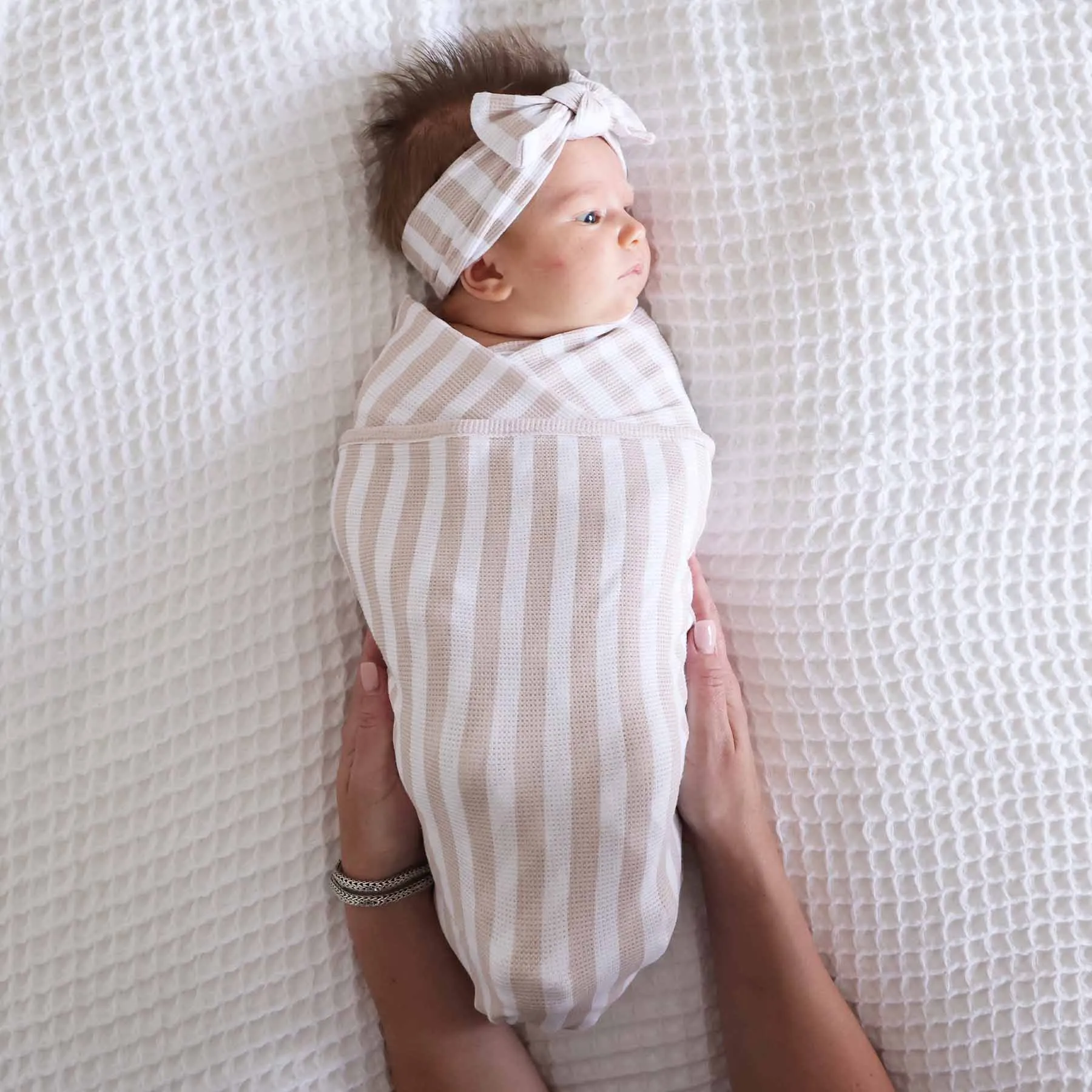 Latte Stripes Waffle Oversized Swaddle Blanket