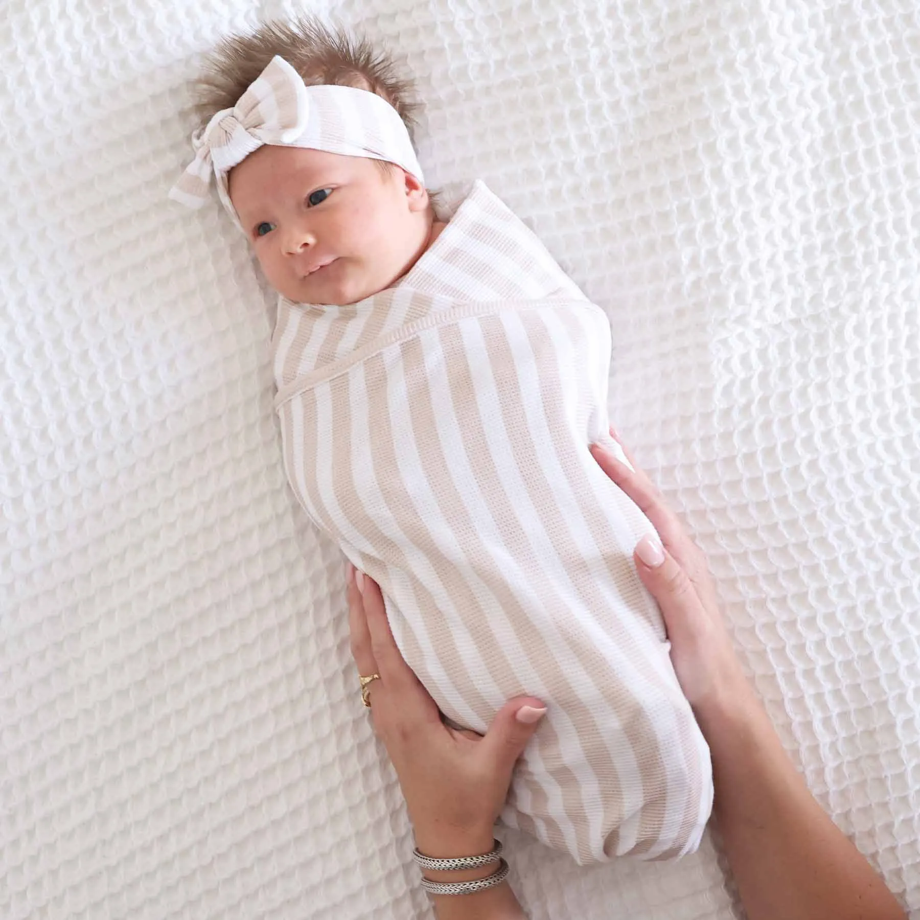 Latte Stripes Waffle Oversized Swaddle Blanket