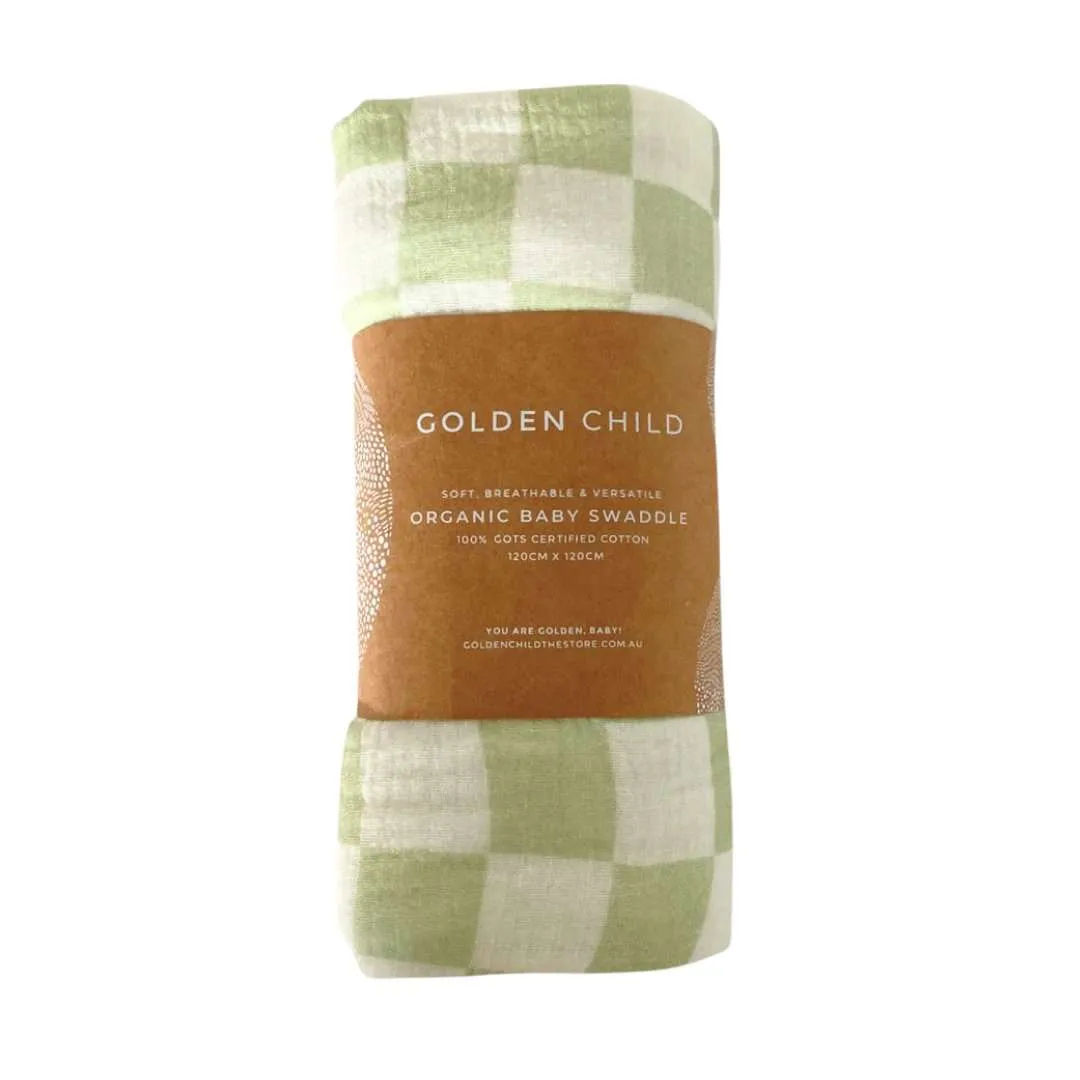 Lime Checked Organic Cotton Baby Swaddle