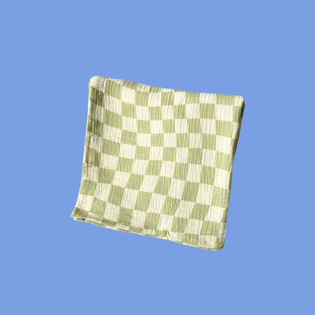Lime Checked Organic Cotton Baby Swaddle