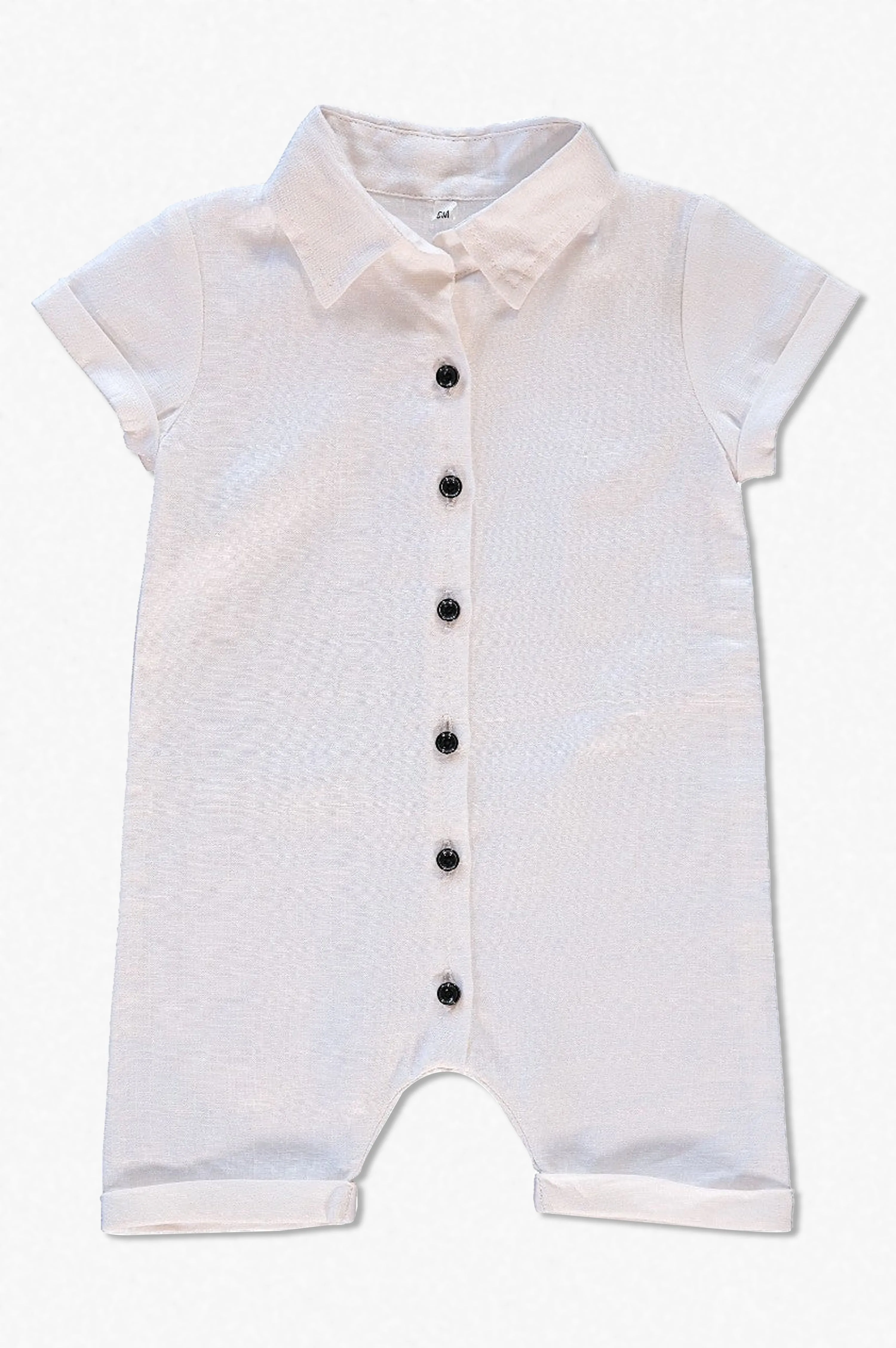 Linen Collared White Baby Boy Romper