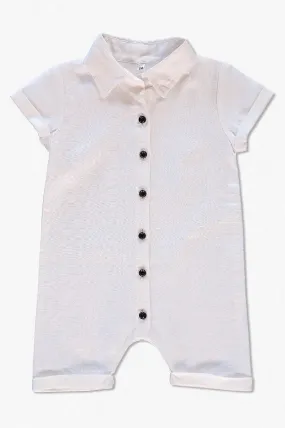 Linen Collared White Baby Boy Romper